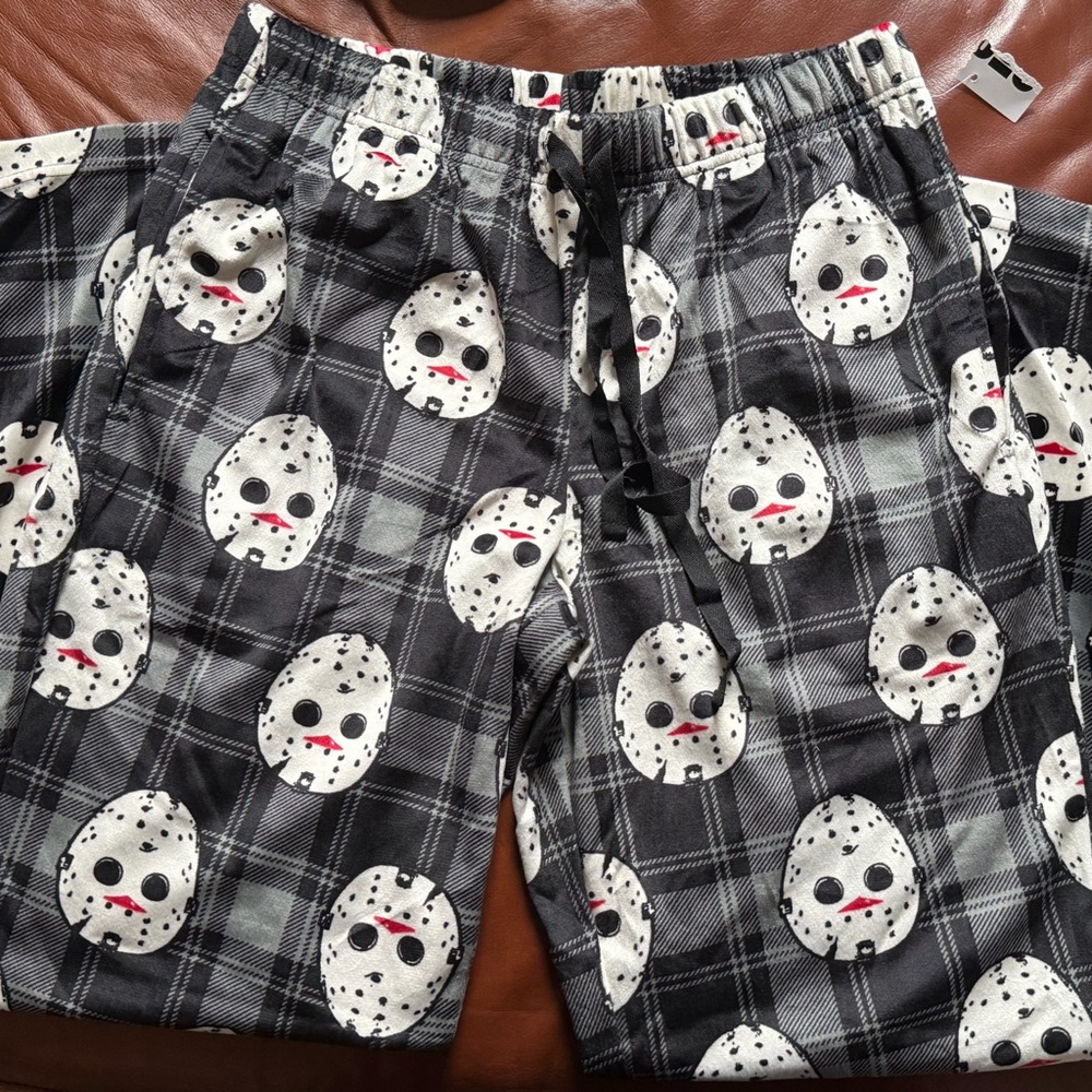 FRIDAY THE 13TH, Men’s, Tonal Grey Plaid, Jason,Printed Pajama Pants, SZ M,BNWT!